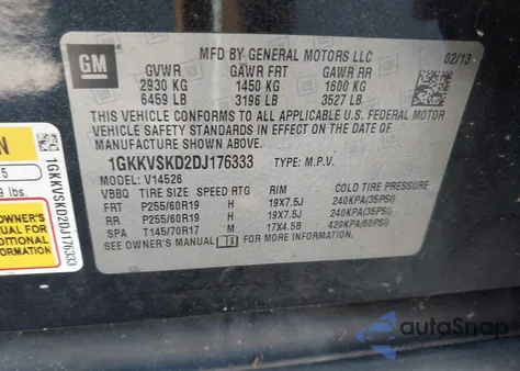 2013 GMC Acadia Slt-2 from USA, damaged, VIN 1GKKVSKD2DJ176333